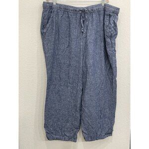 Old Navy Blue linen blend wide leg pants Size 2X Drawstring causal‎ lounge XXL